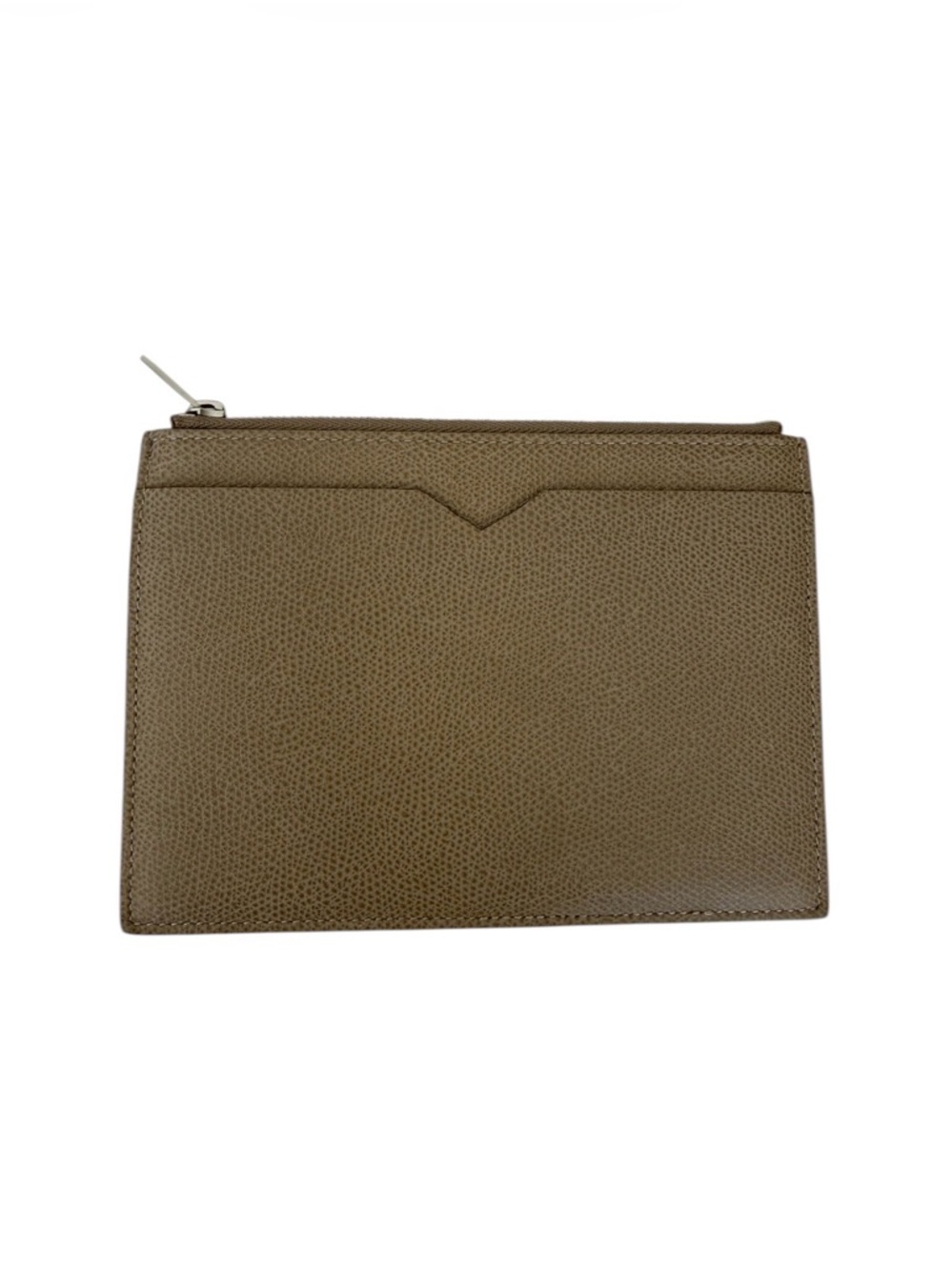 VALEXTRA Leather Zip Pouch in Taupe